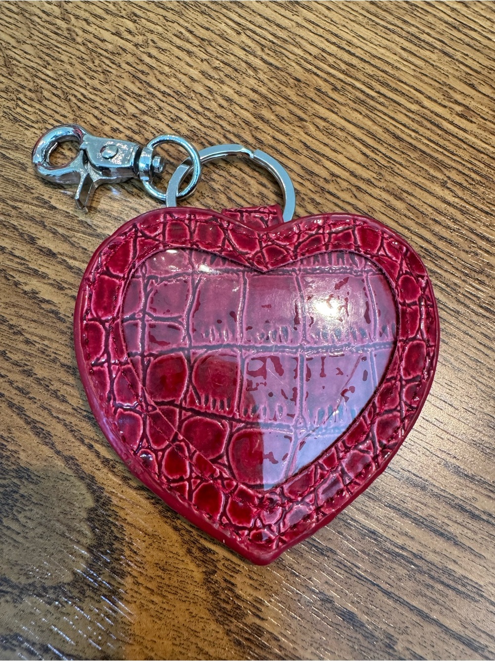 Red Heart-Shaped Faux Croc Keychain